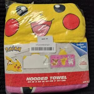POKEMON Jump To Lead Hooded Bath Towel Wrap 100% Soft Cotton 24" x 50" Pikachu